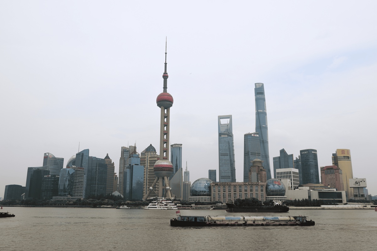 Pudong skyline with Oriental Pearl Tower across the Huangpu River