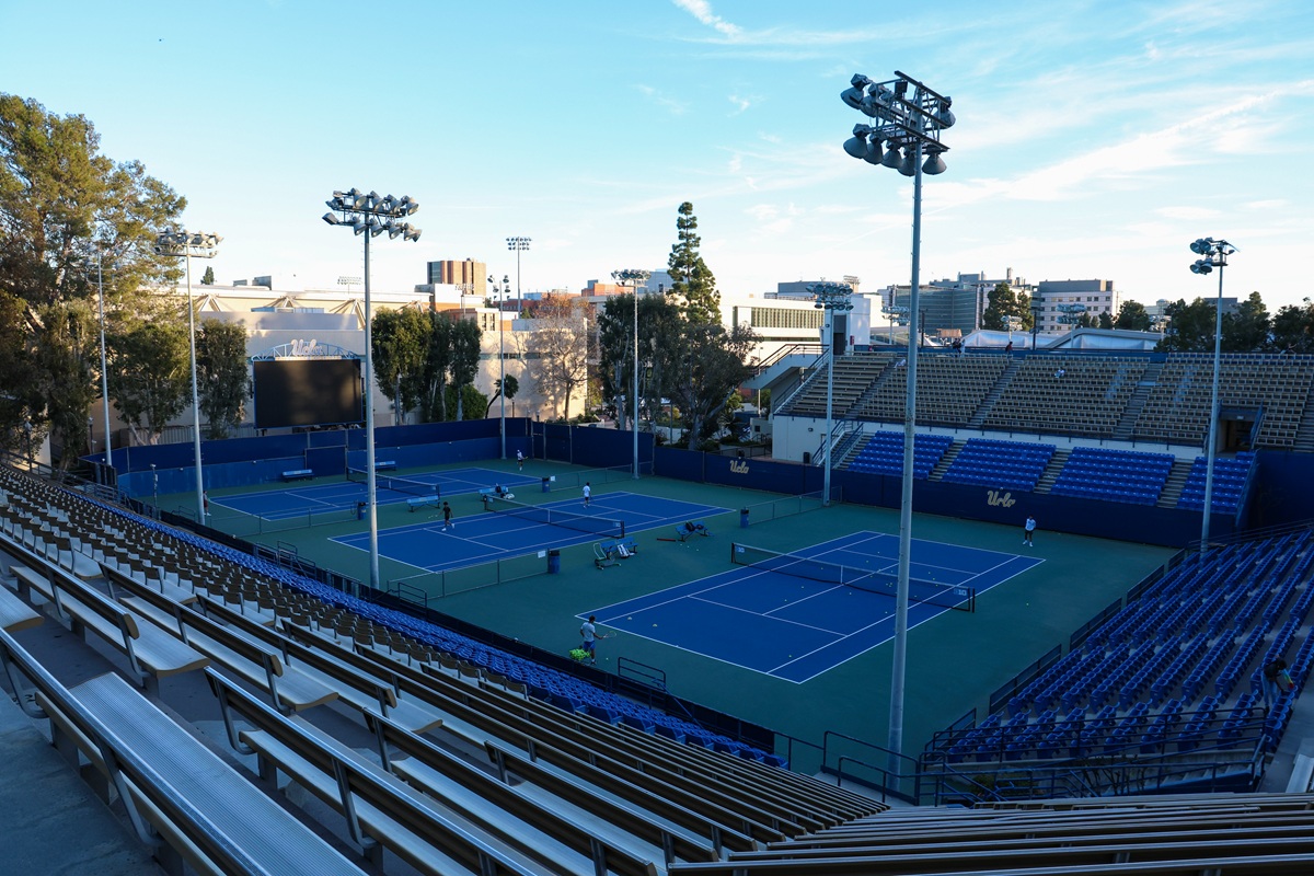 UCLA tennis stadium at dusk
