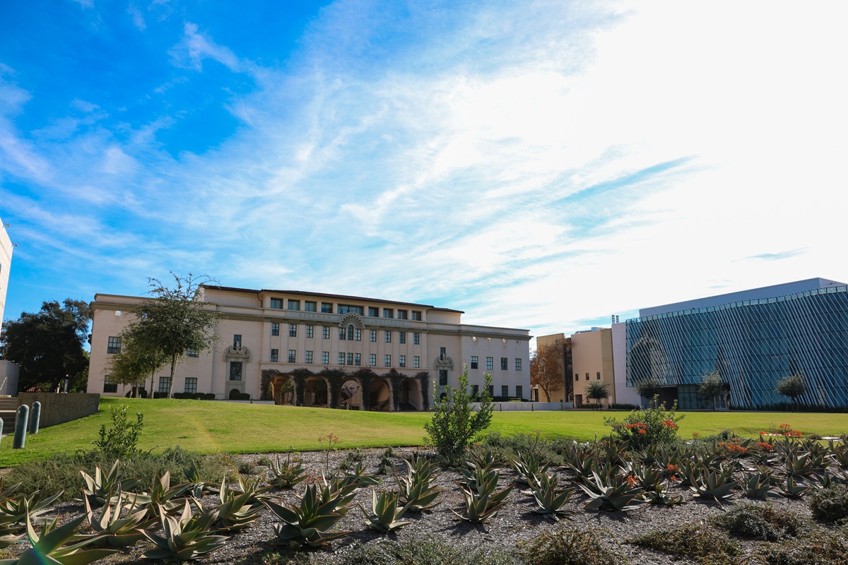 Caltech campus building with agave garden