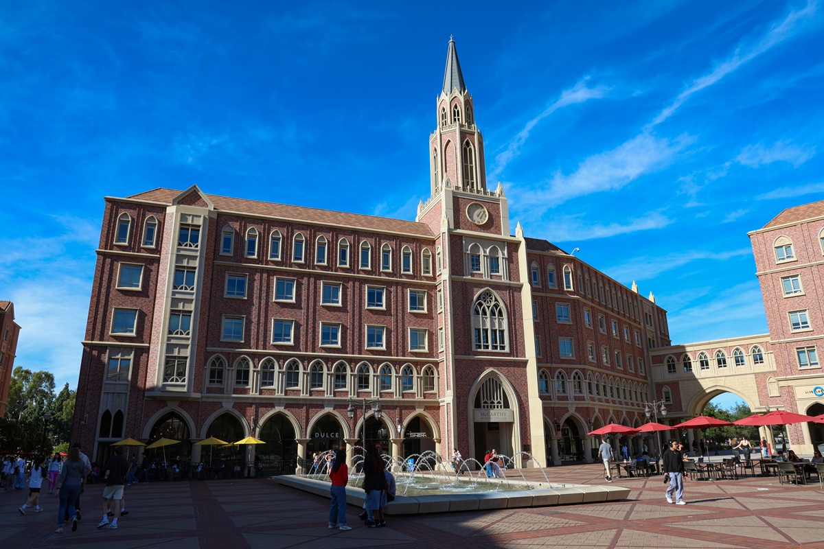 USC Village McCarthy Hall with clock tower