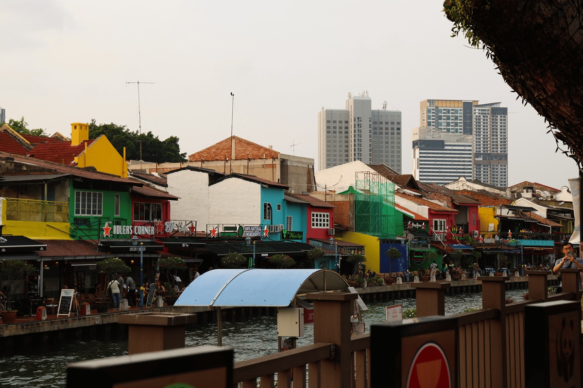 Colorful riverside shophouses along the Melaka River